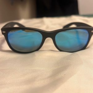 RayBan sunglasses-Matte black frame with blue reflective lenses